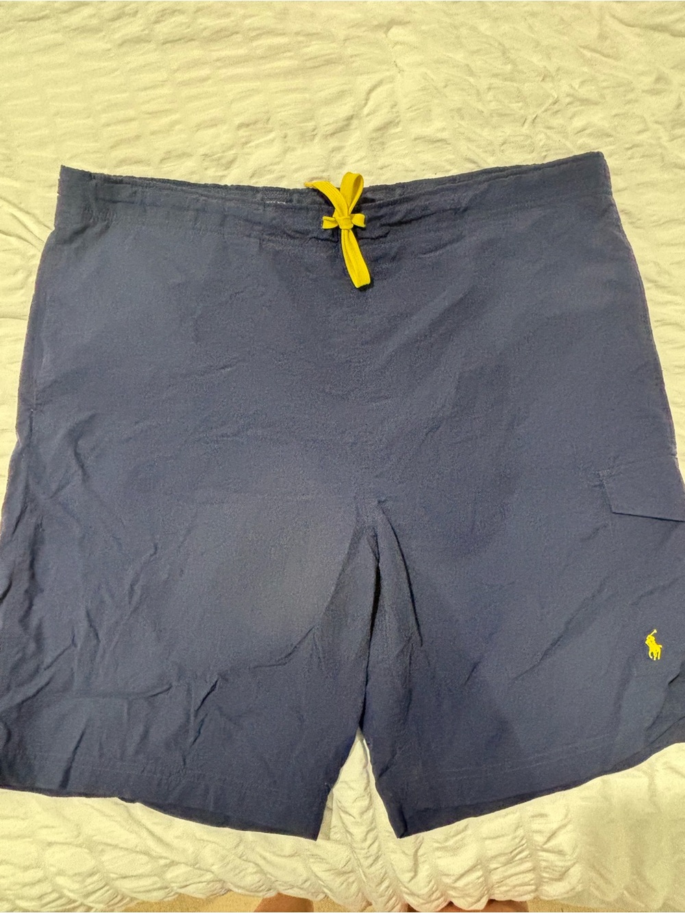Polo by Ralph Lauren Men’s Navy Swim Trunks with Yellow Drawcord large